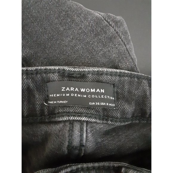 Zara Woman Black Denim Cropped Skinny Jeans Distressed Step Hem Stretch 4 - Picture 7 of 7